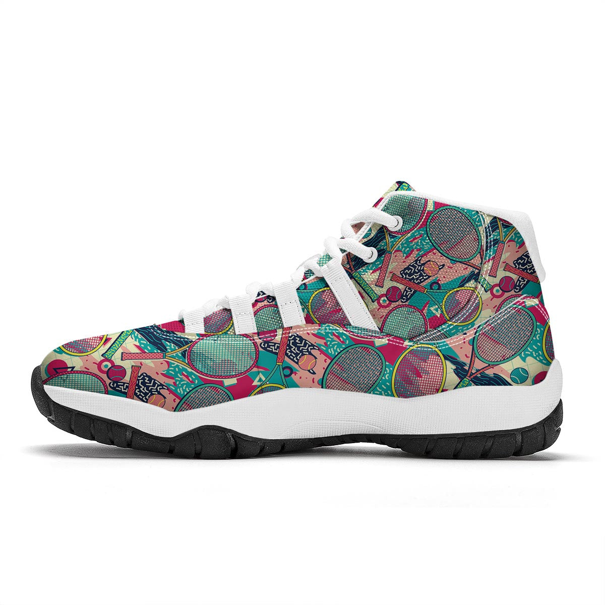Tennis Retro Print Pattern White Bball Shoes-grizzshop