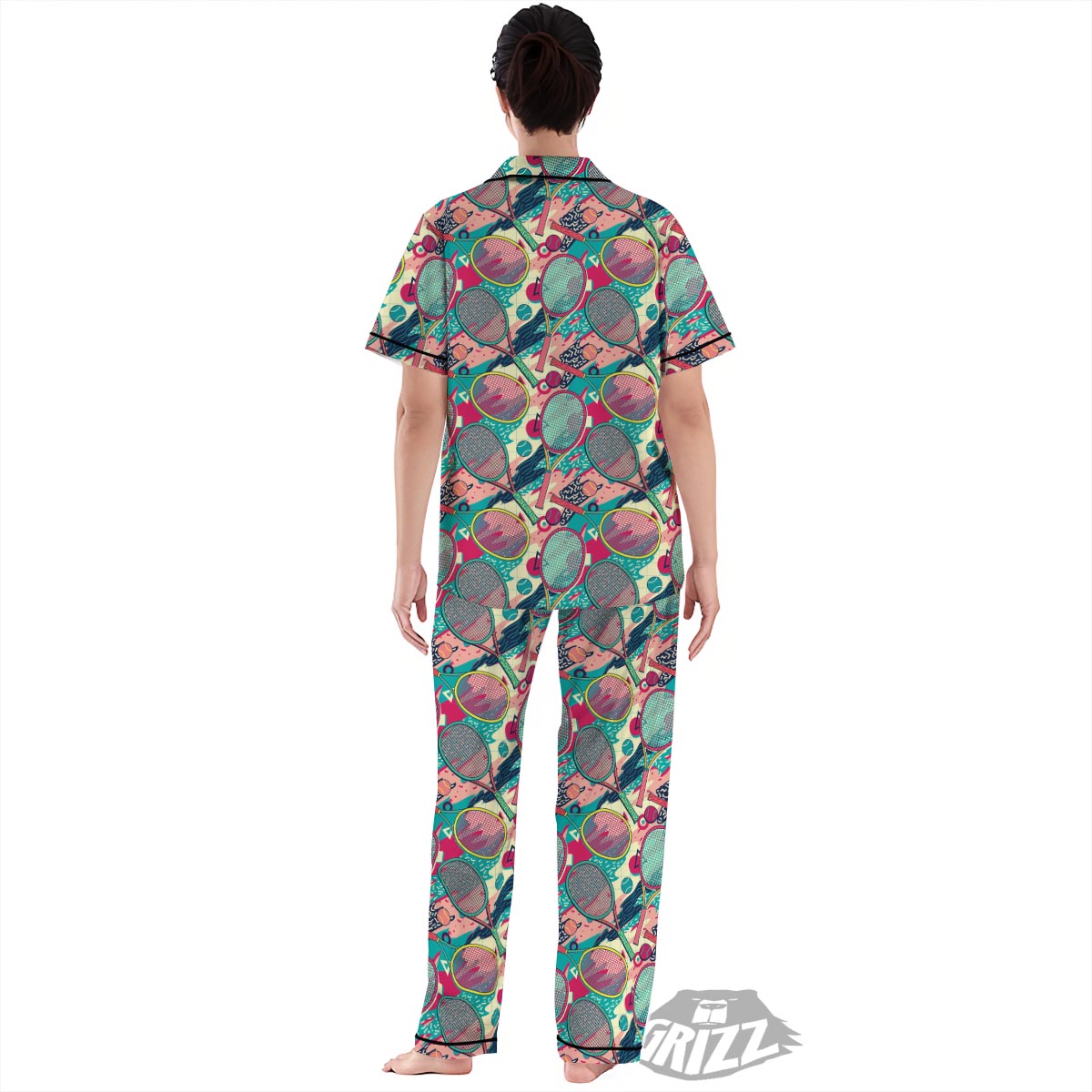 Tennis Retro Print Pattern Women's Pajamas Set-grizzshop