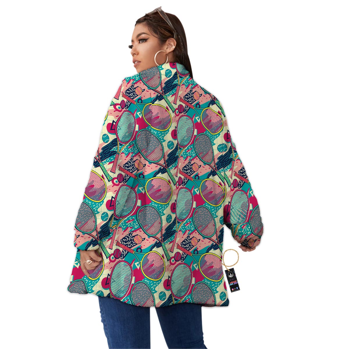 Tennis Retro Print Pattern Women's Sherpa Jacket-grizzshop