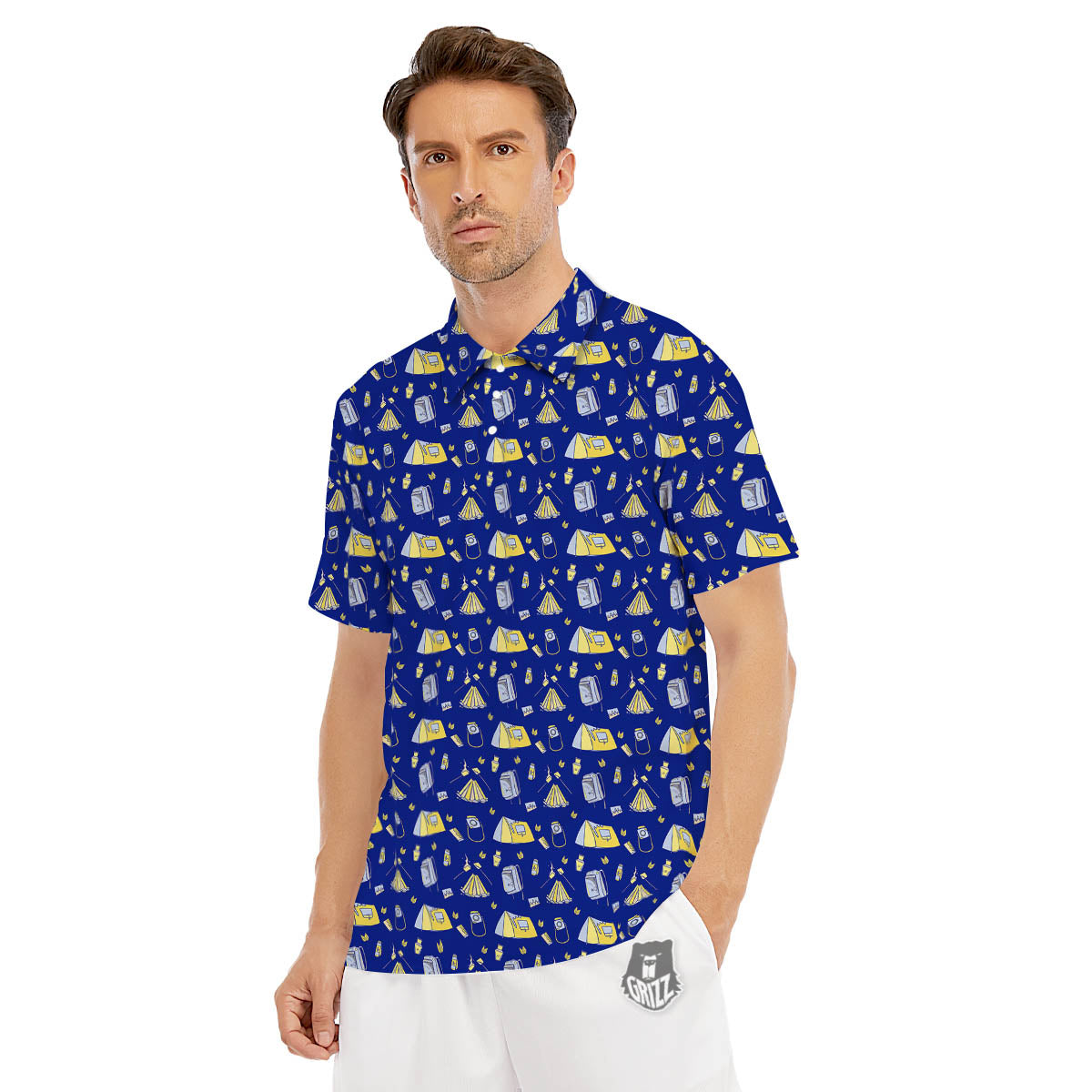 Tent Camping Print Pattern Men's Golf Shirts-grizzshop
