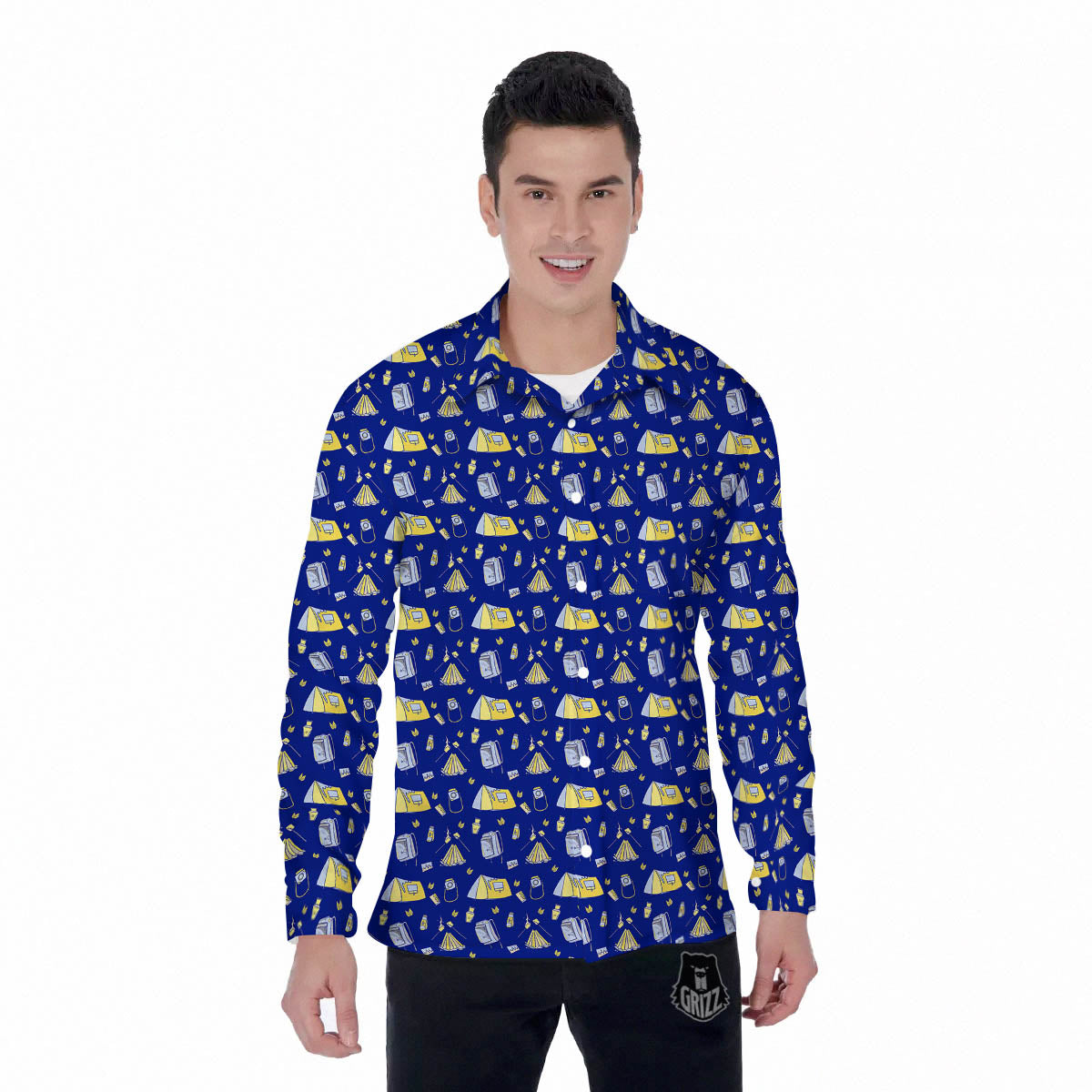 Tent Camping Print Pattern Men's Long Sleeve Shirts-grizzshop