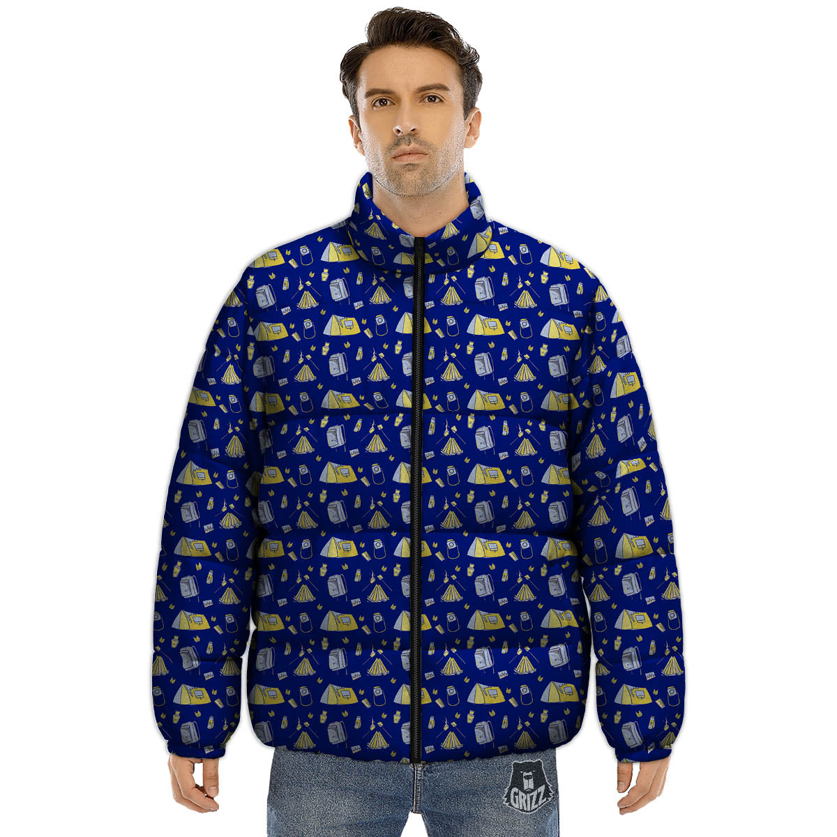 Tent Camping Print Pattern Puffer Jacket-grizzshop