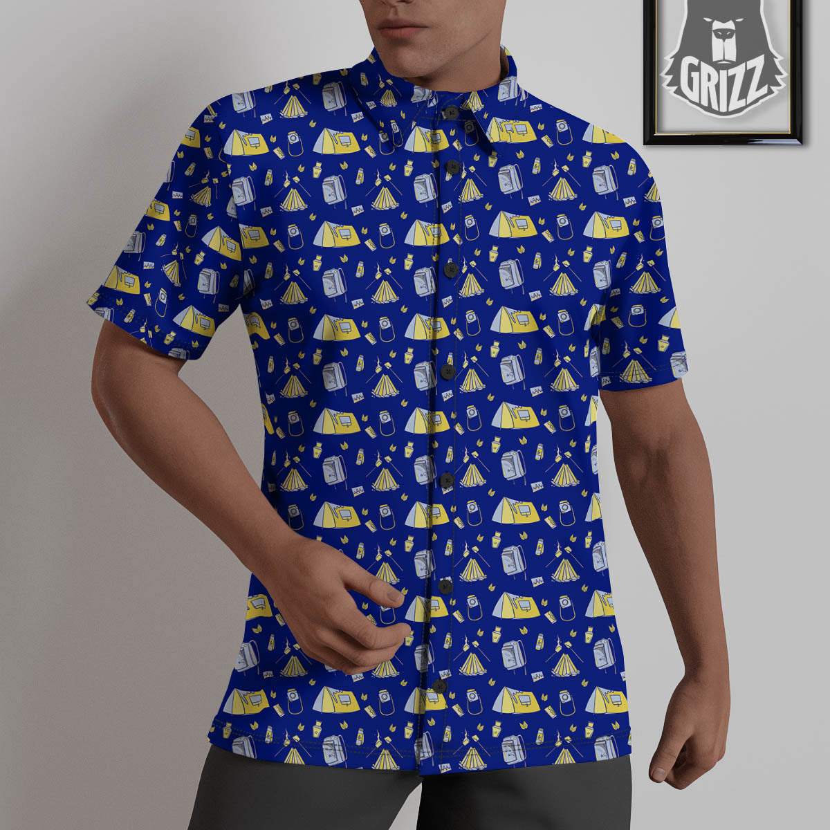 Tent Camping Print Pattern Untucked Shirts-grizzshop