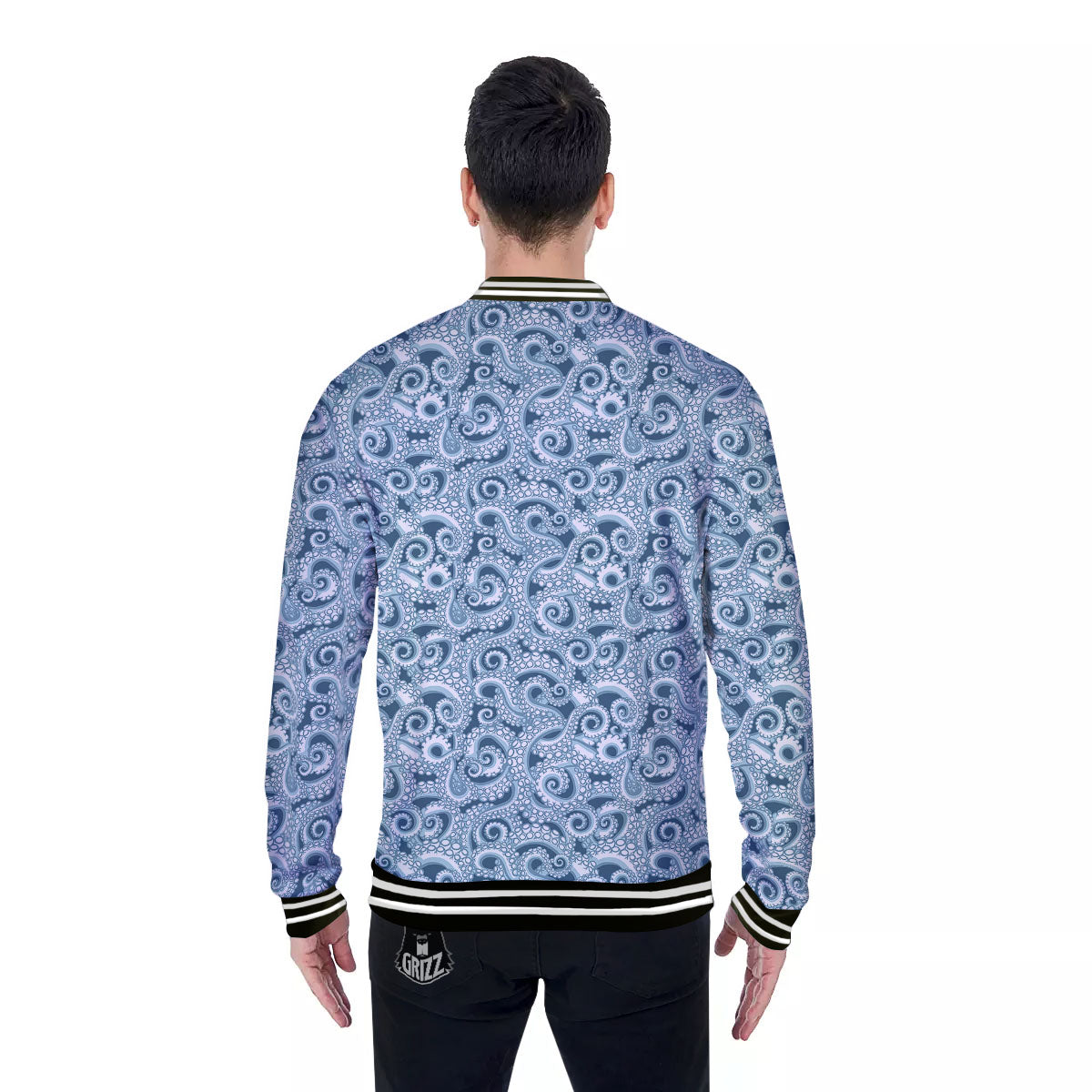 Tentacles Octopus Blue Print Pattern Baseball Jacket-grizzshop