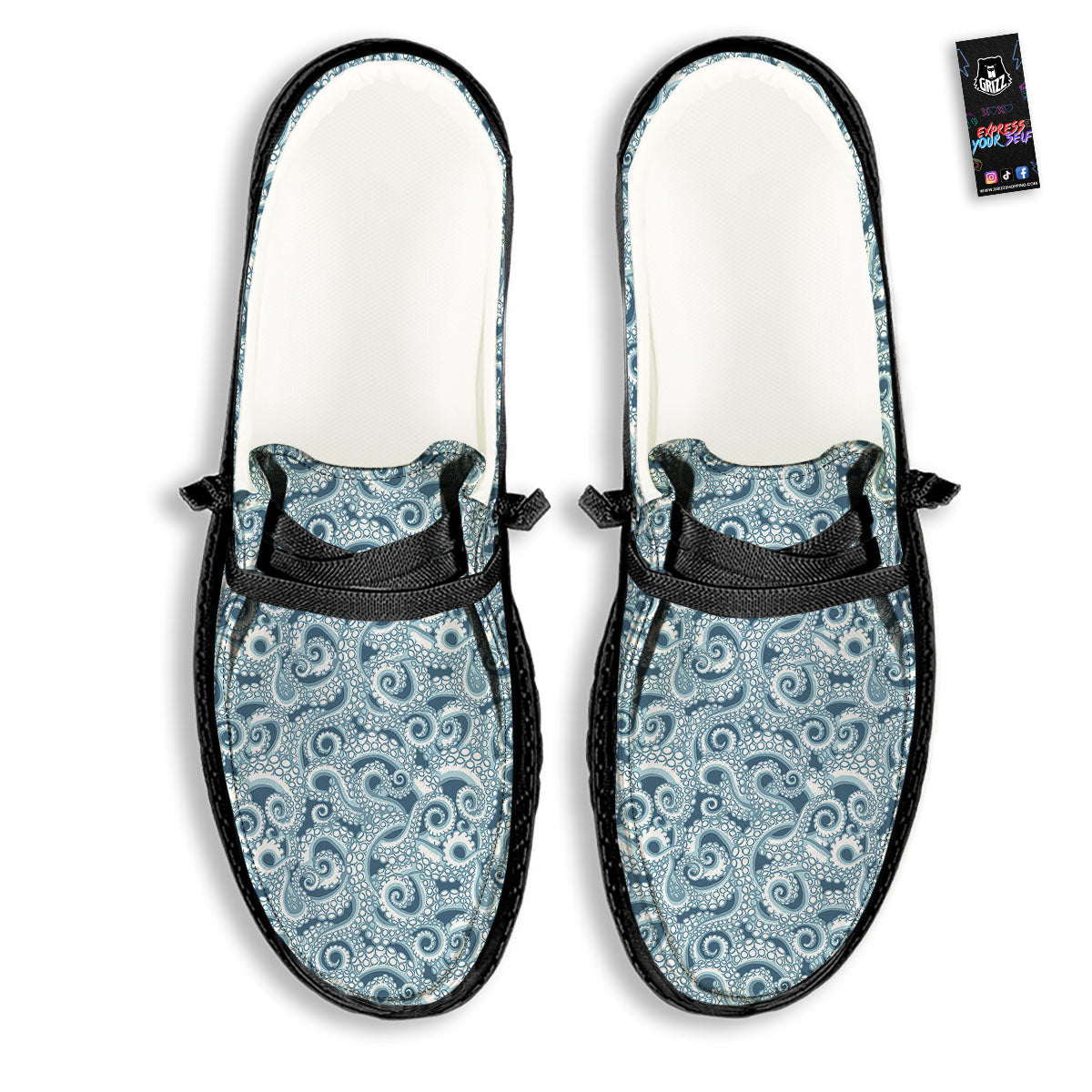 Tentacles Octopus Blue Print Pattern Black Loafers-grizzshop