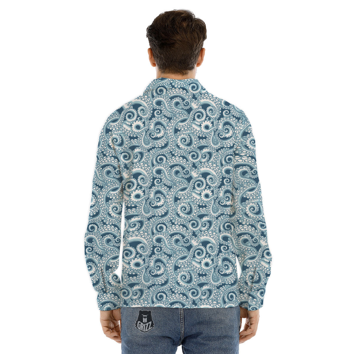 Tentacles Octopus Blue Print Pattern Men's Dress Shirts-grizzshop
