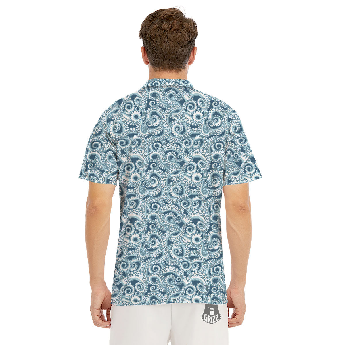 Tentacles Octopus Blue Print Pattern Men's Golf Shirts-grizzshop