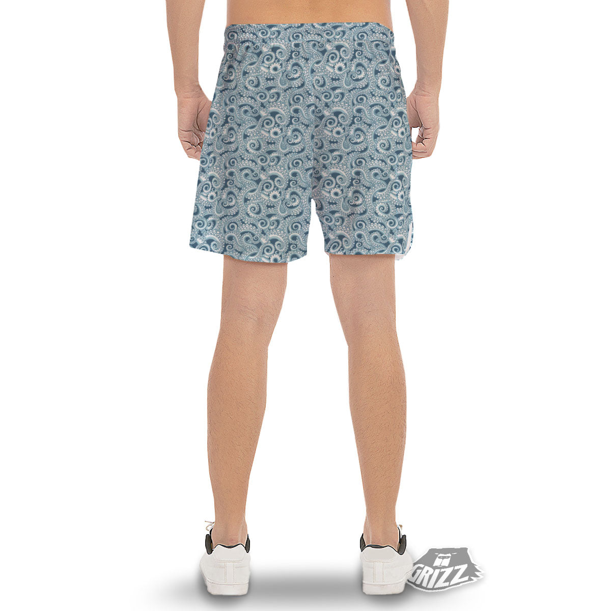 Tentacles Octopus Blue Print Pattern Men's Gym Shorts-grizzshop