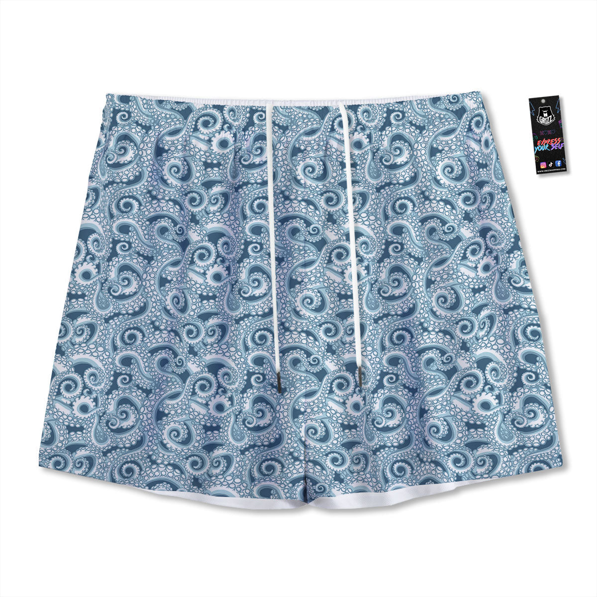 Tentacles Octopus Blue Print Pattern Mesh Shorts-grizzshop