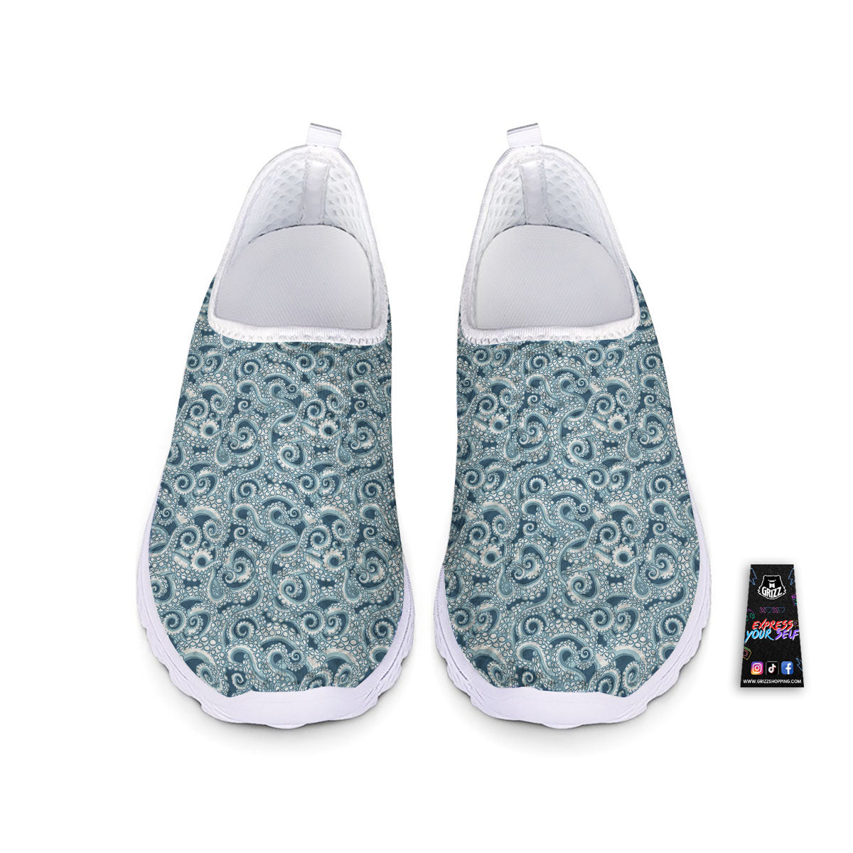 Tentacles Octopus Blue Print Pattern Nurse Shoes-grizzshop