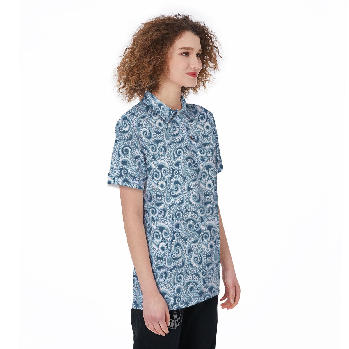Tentacles Octopus Blue Print Pattern Women's Golf Shirts-grizzshop
