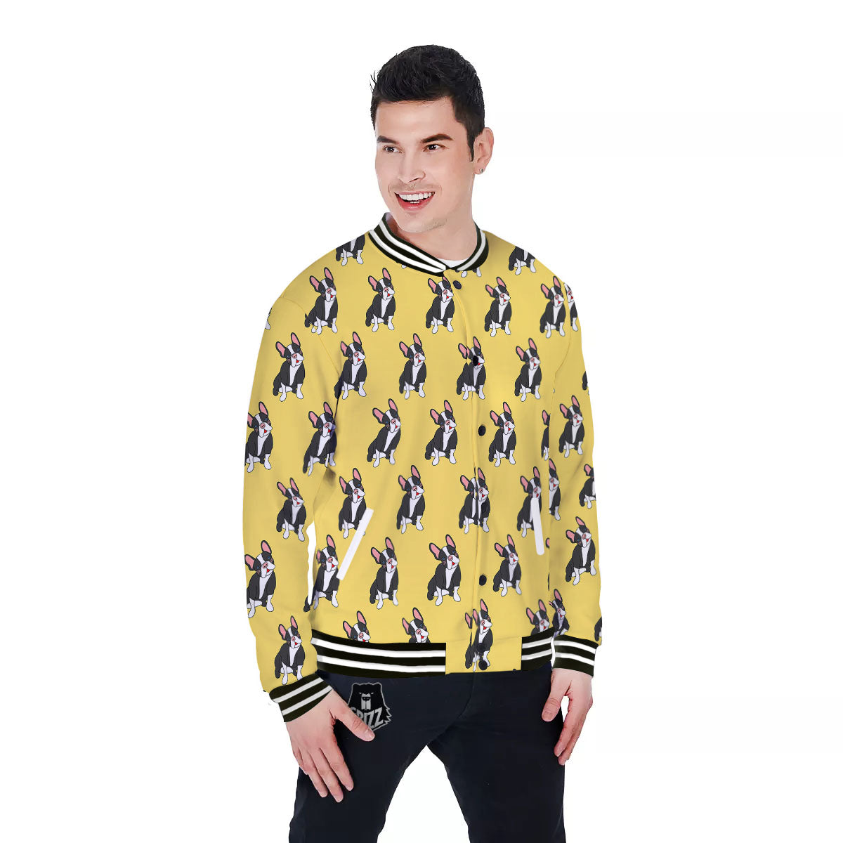 Terrier Boston Yellow Print Pattern Baseball Jacket-grizzshop