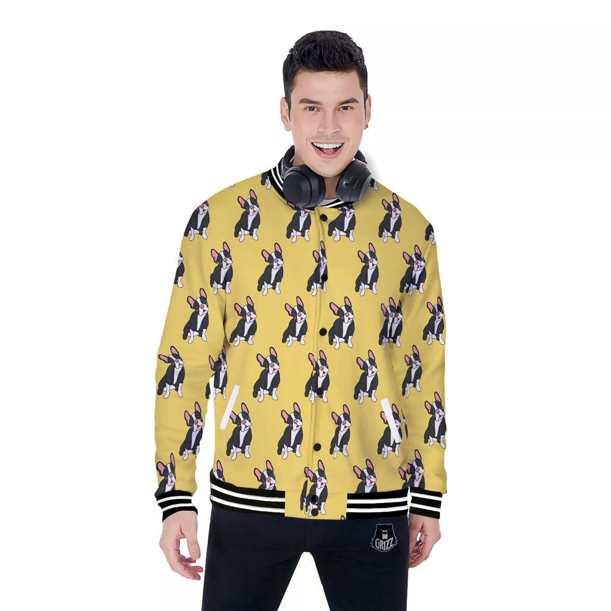 Terrier Boston Yellow Print Pattern Baseball Jacket-grizzshop