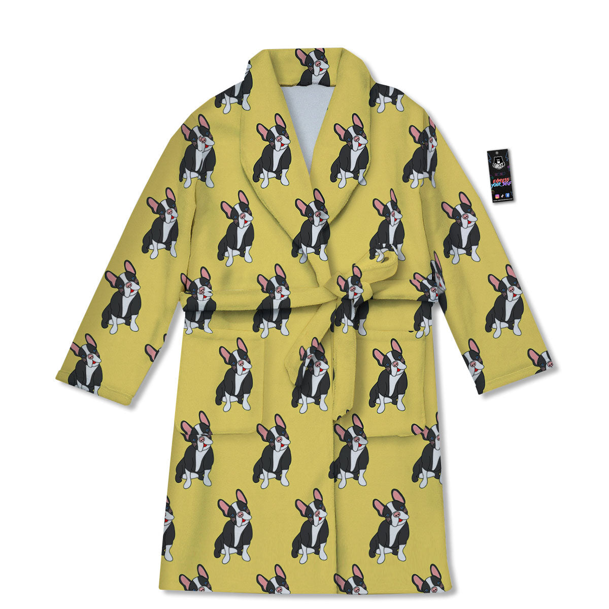 Terrier Boston Yellow Print Pattern Bathrobe-grizzshop