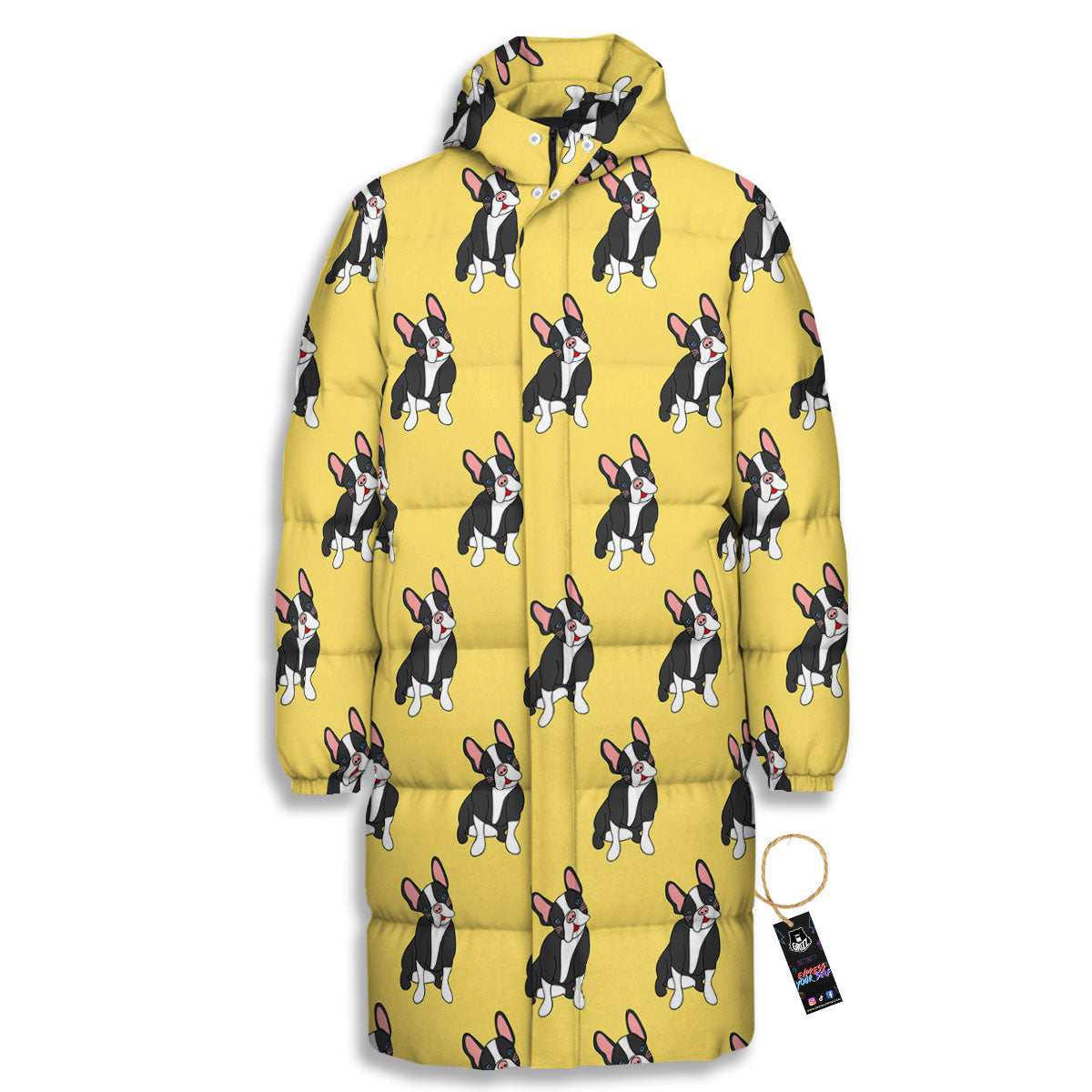 Terrier Boston Yellow Print Pattern Long Down Jacket-grizzshop