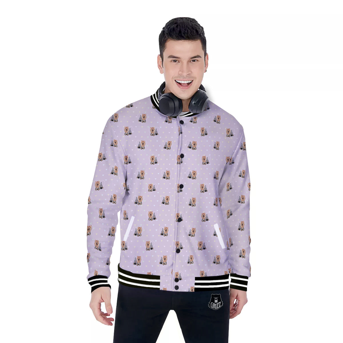 Terrier Yorkshire Cute Print Pattern Baseball Jacket-grizzshop
