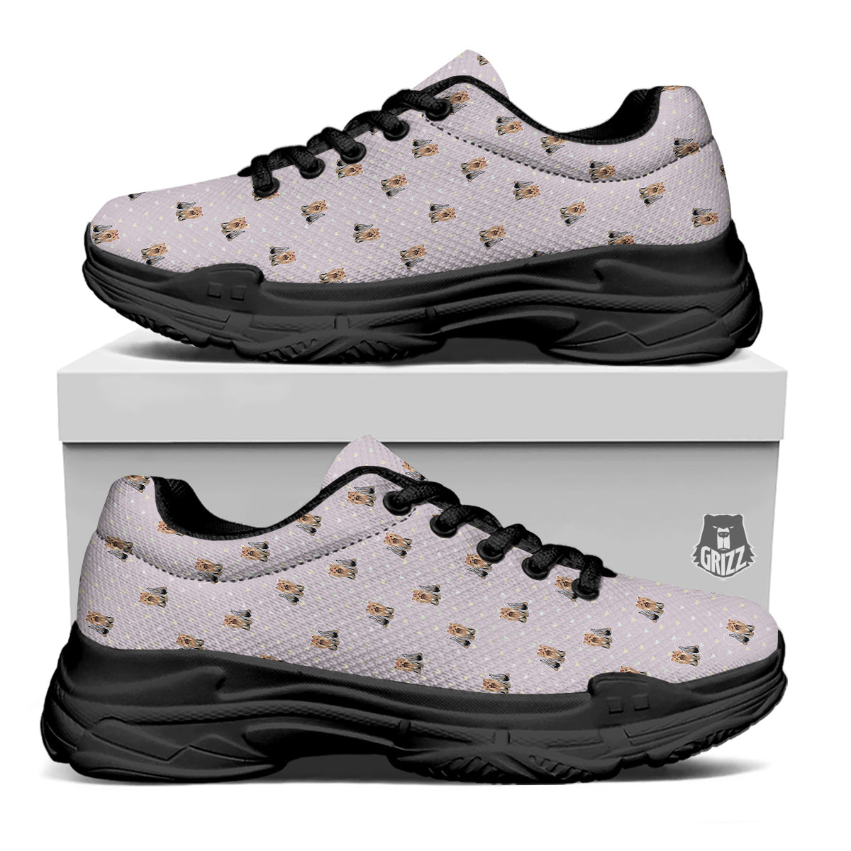 Terrier Yorkshire Cute Print Pattern Black Chunky Shoes-grizzshop