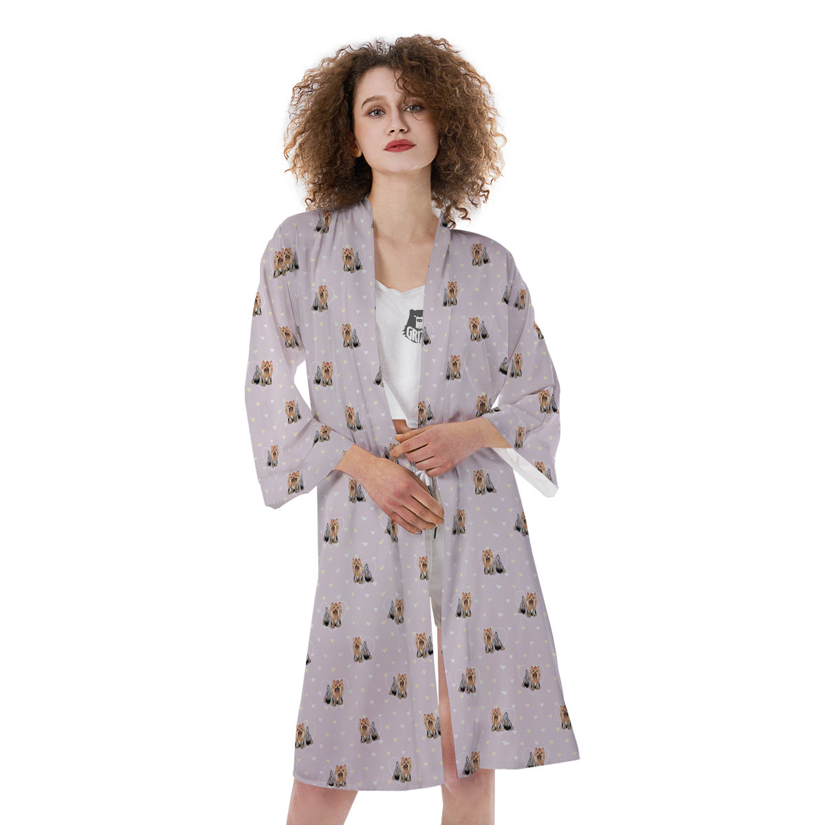 Terrier Yorkshire Cute Print Pattern Kimono-grizzshop