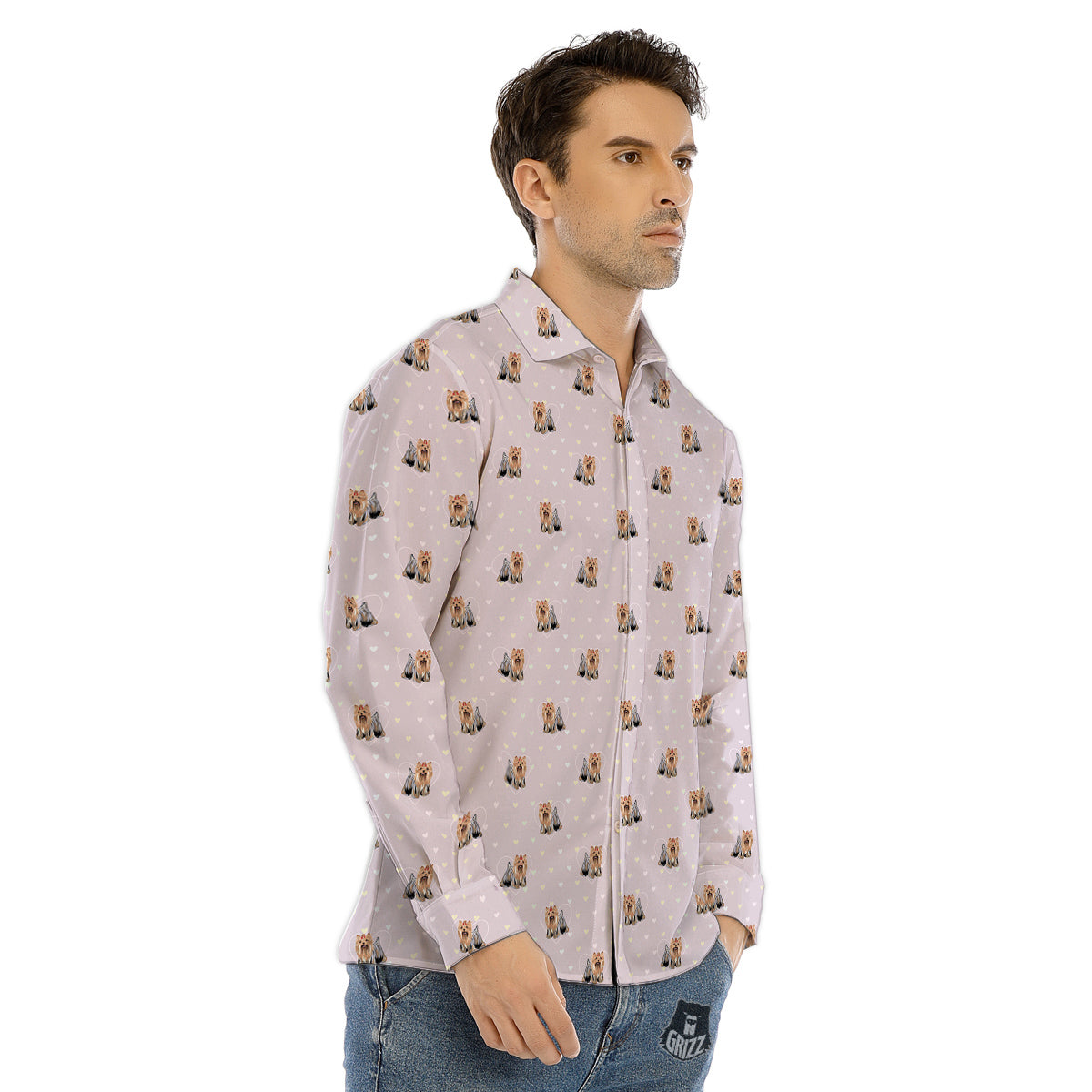 Terrier Yorkshire Cute Print Pattern Men's Dress Shirts-grizzshop