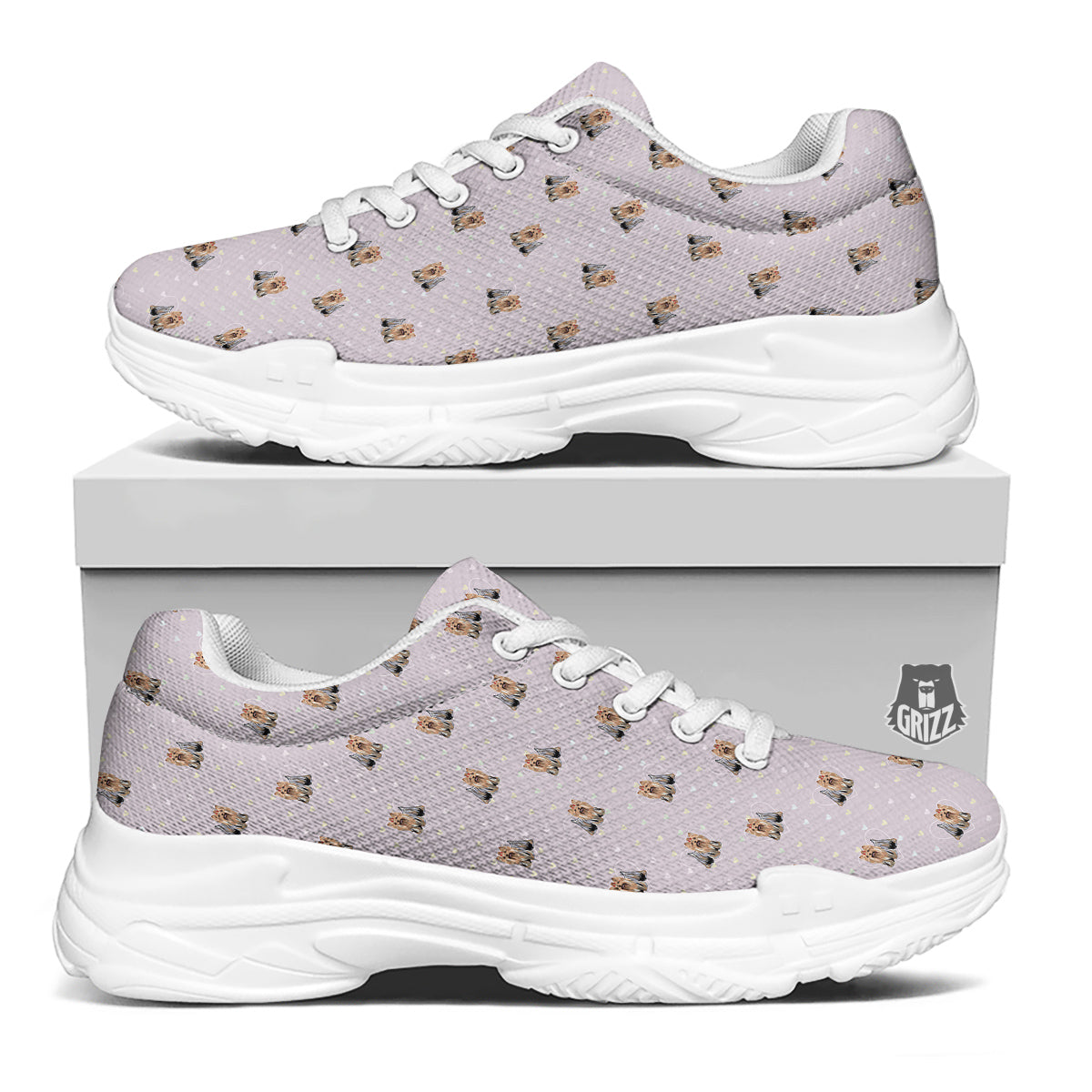 Terrier Yorkshire Cute Print Pattern White Chunky Shoes-grizzshop