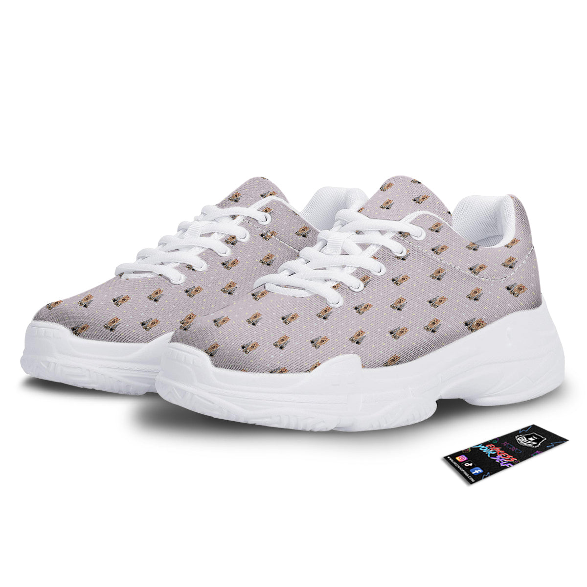 Terrier Yorkshire Cute Print Pattern White Chunky Shoes-grizzshop