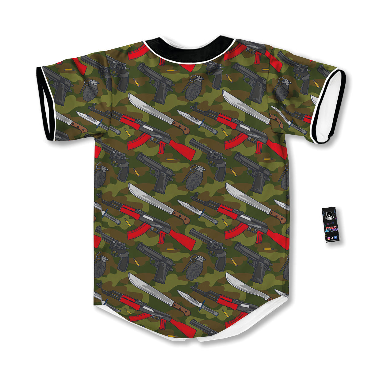 Terrorist Weapon Green Camo Print Pattern Baseball Jersey-grizzshop