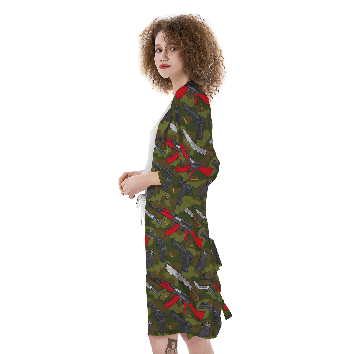 Terrorist Weapon Green Camo Print Pattern Kimono-grizzshop
