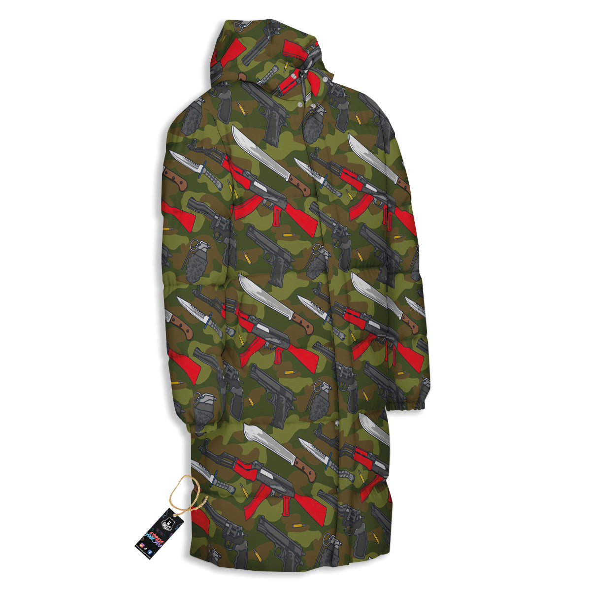 Terrorist Weapon Green Camo Print Pattern Long Down Jacket-grizzshop