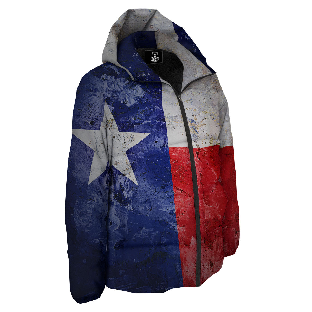 Texas Flag Grunge Print Down Jacket-grizzshop