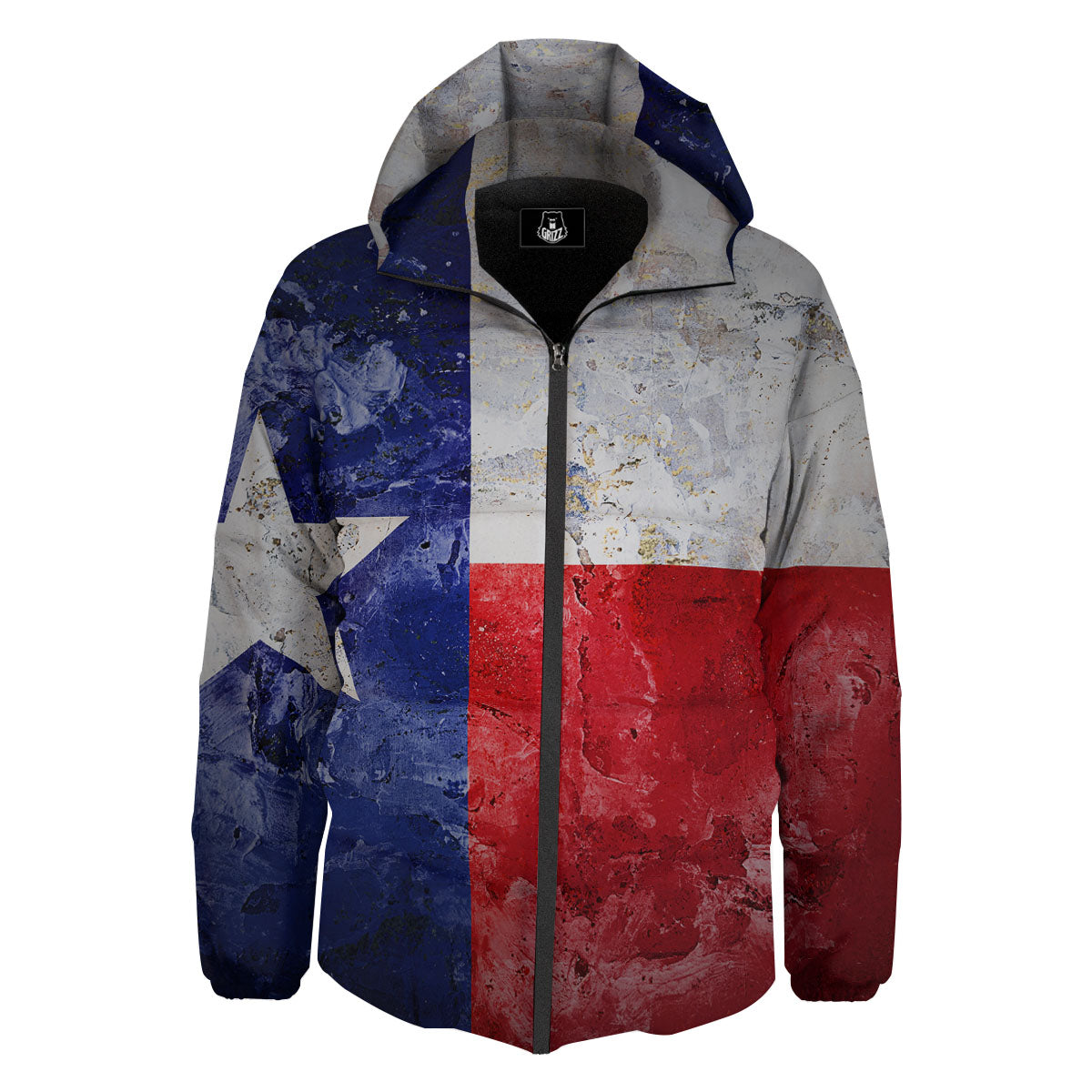 Texas Flag Grunge Print Down Jacket-grizzshop