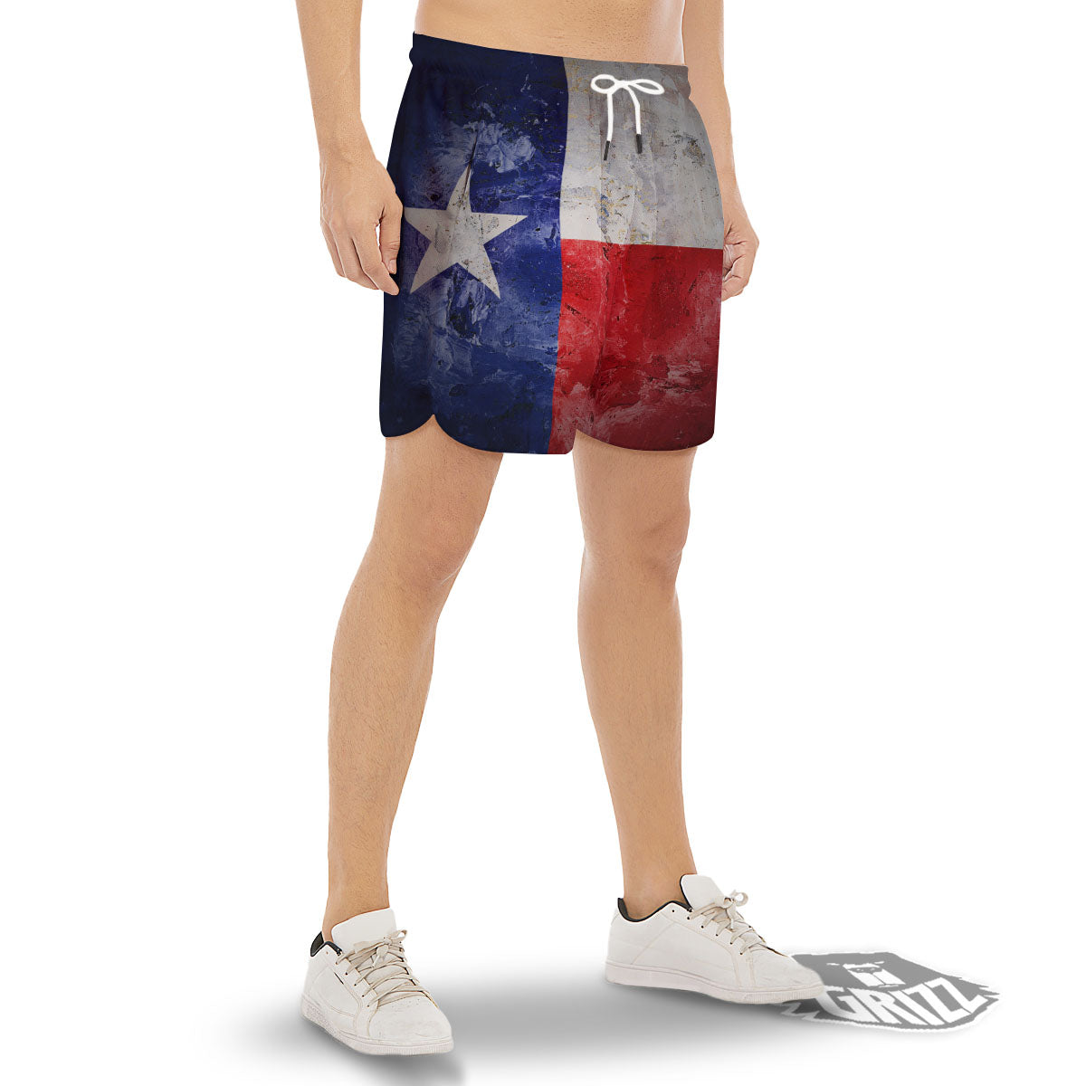 Texas Flag Grunge Print Men's Gym Shorts-grizzshop