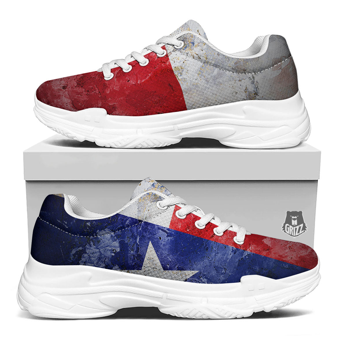 Texas Flag Grunge Print White Chunky Shoes-grizzshop