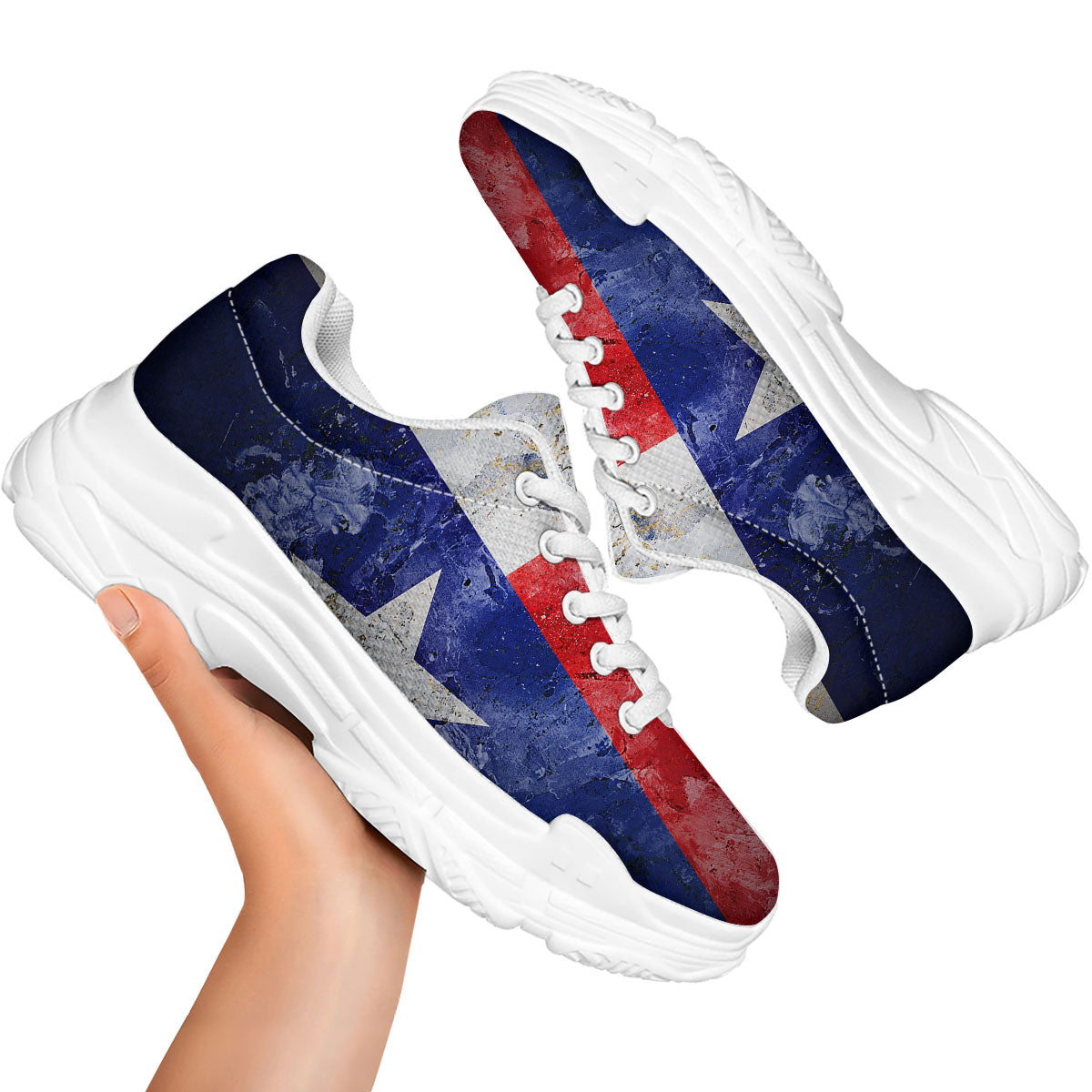 Texas Flag Grunge Print White Chunky Shoes-grizzshop