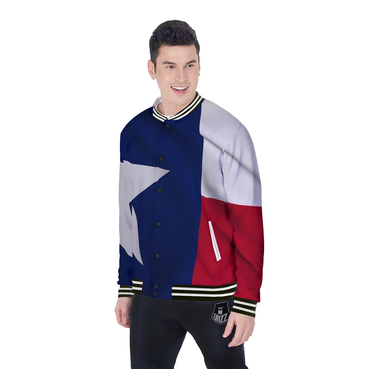Texas Flag Print Baseball Jacket-grizzshop
