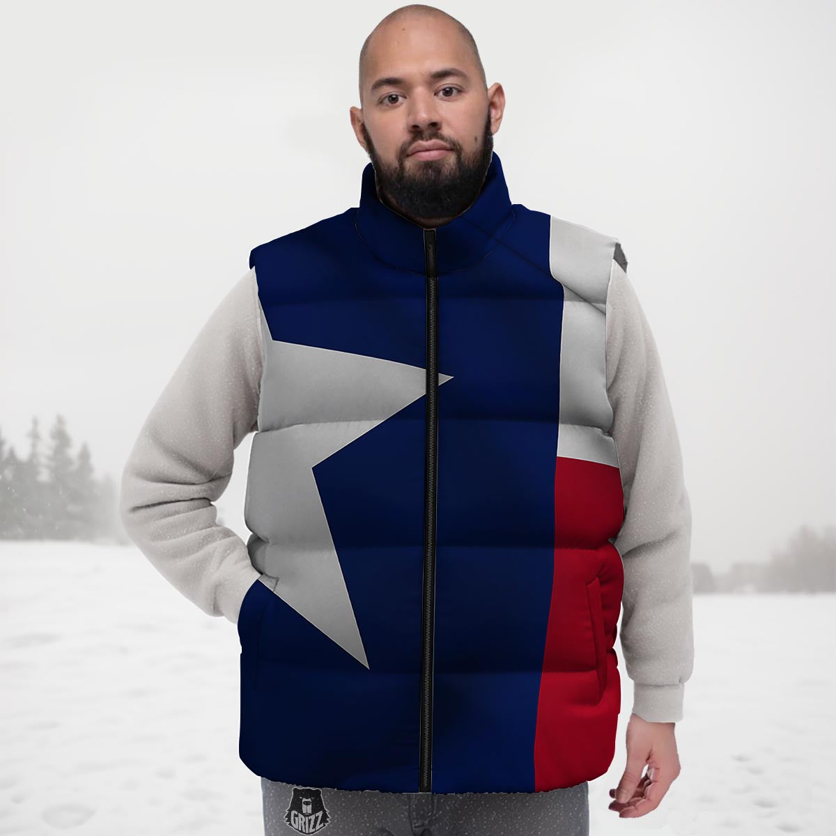 Texas Flag Print Down Vest-grizzshop