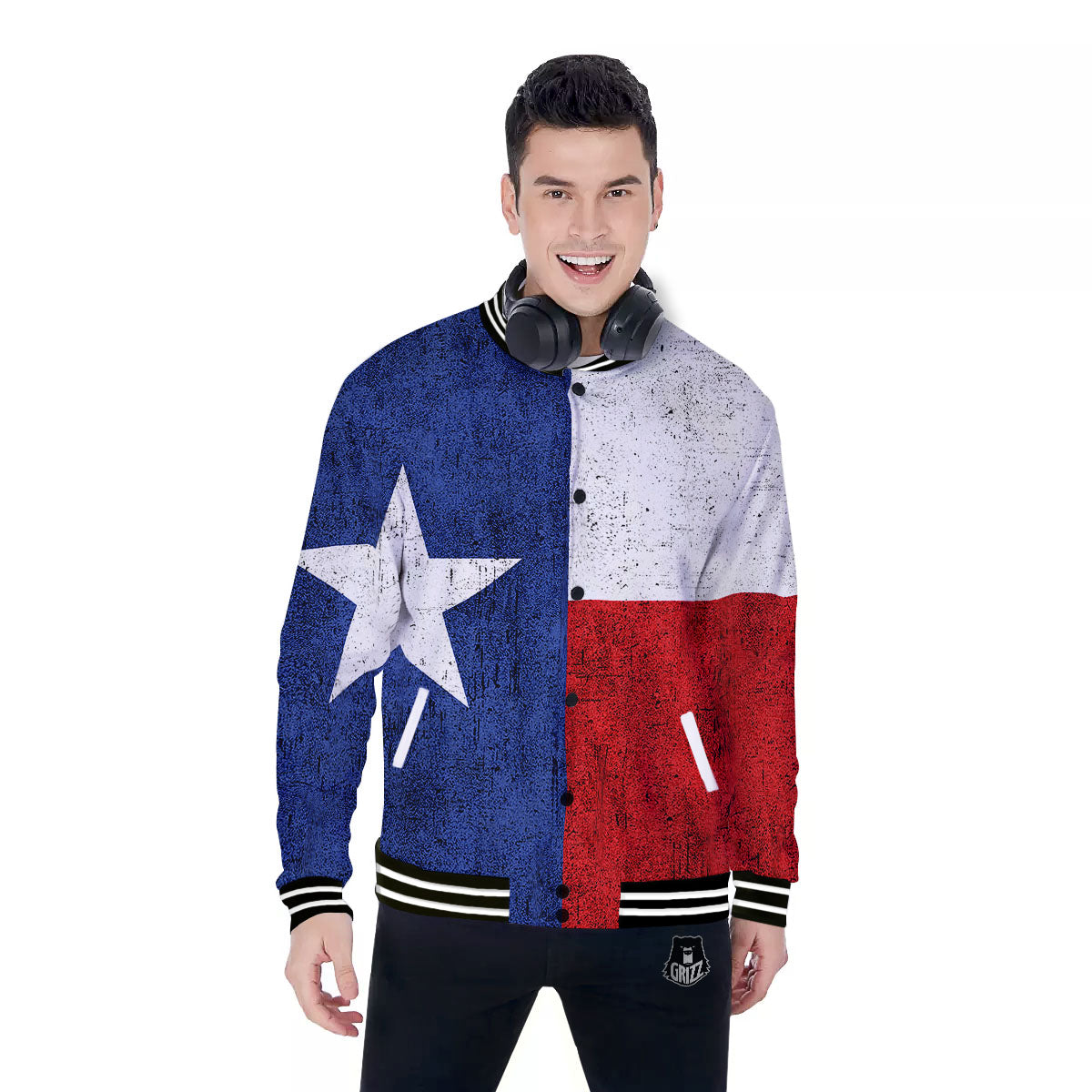 Texas Flag Vintage Print Baseball Jacket-grizzshop