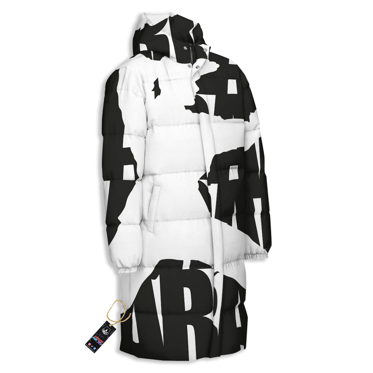 Text Karate Print Long Down Jacket-grizzshop