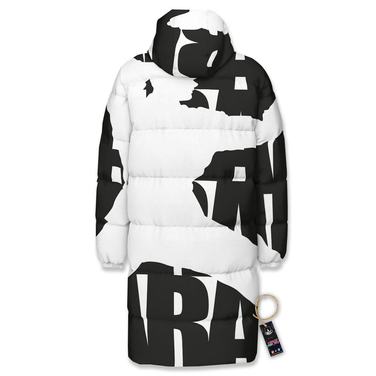 Text Karate Print Long Down Jacket-grizzshop