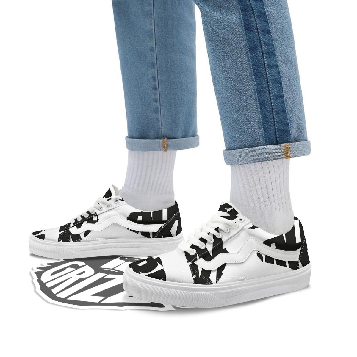 Text Karate Print Skate Shoes-grizzshop