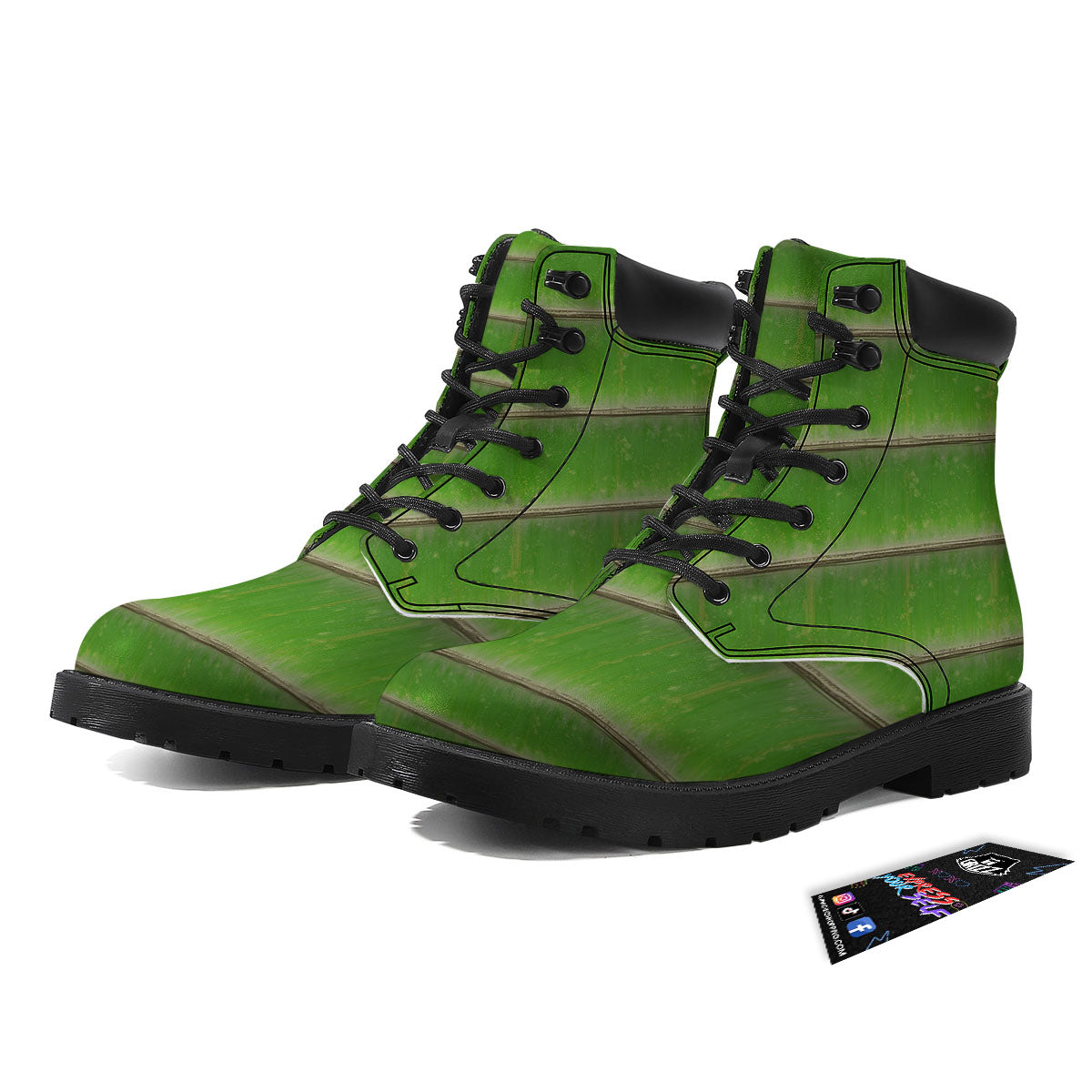 Texture Bamboo Green Print Boots-grizzshop