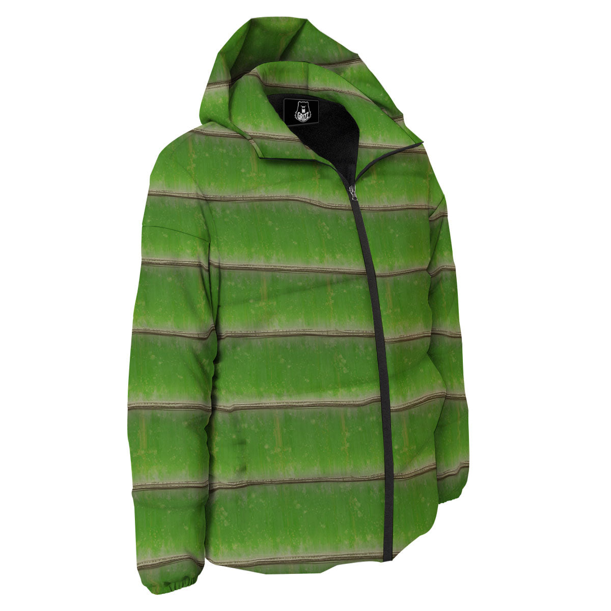 Texture Bamboo Green Print Down Jacket-grizzshop
