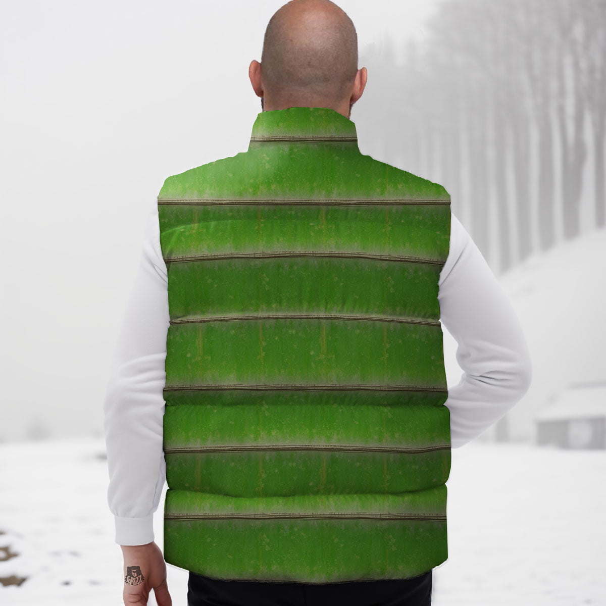 Texture Bamboo Green Print Down Vest