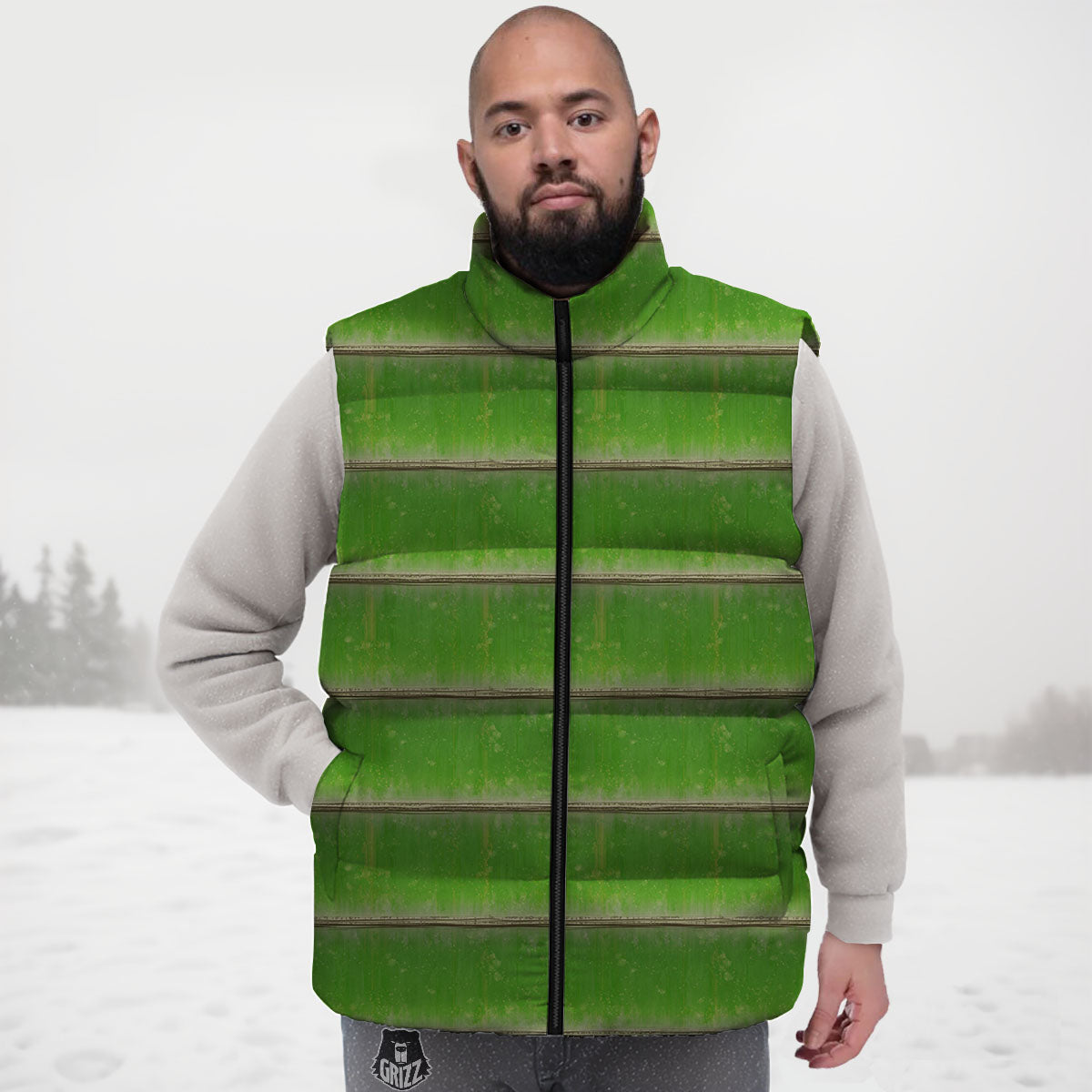 Texture Bamboo Green Print Down Vest