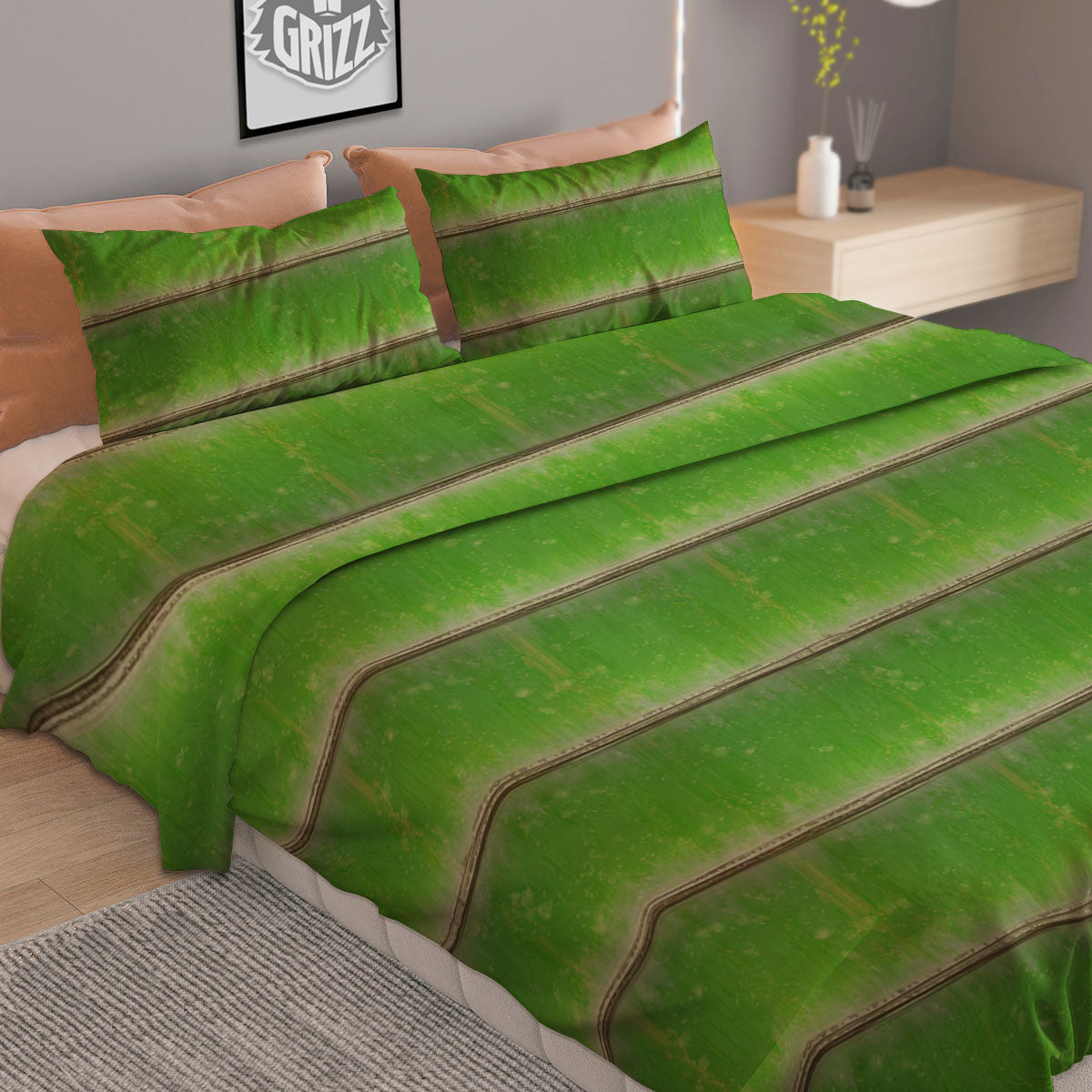 Texture Bamboo Green Print Duvet Cover Bedding Set