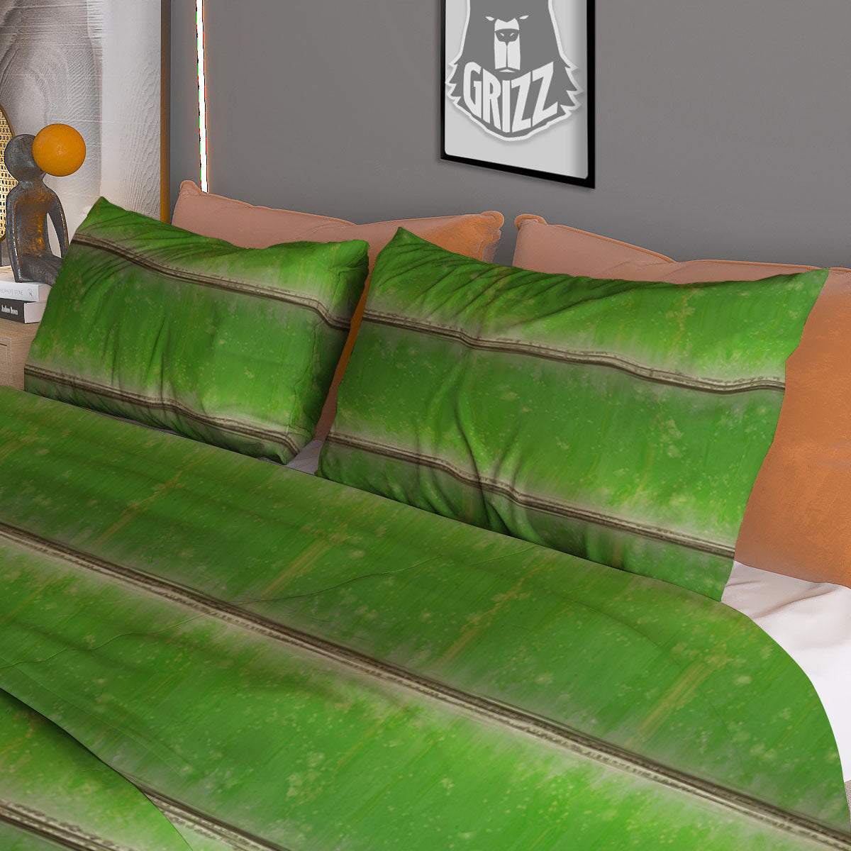 Texture Bamboo Green Print Duvet Cover Bedding Set