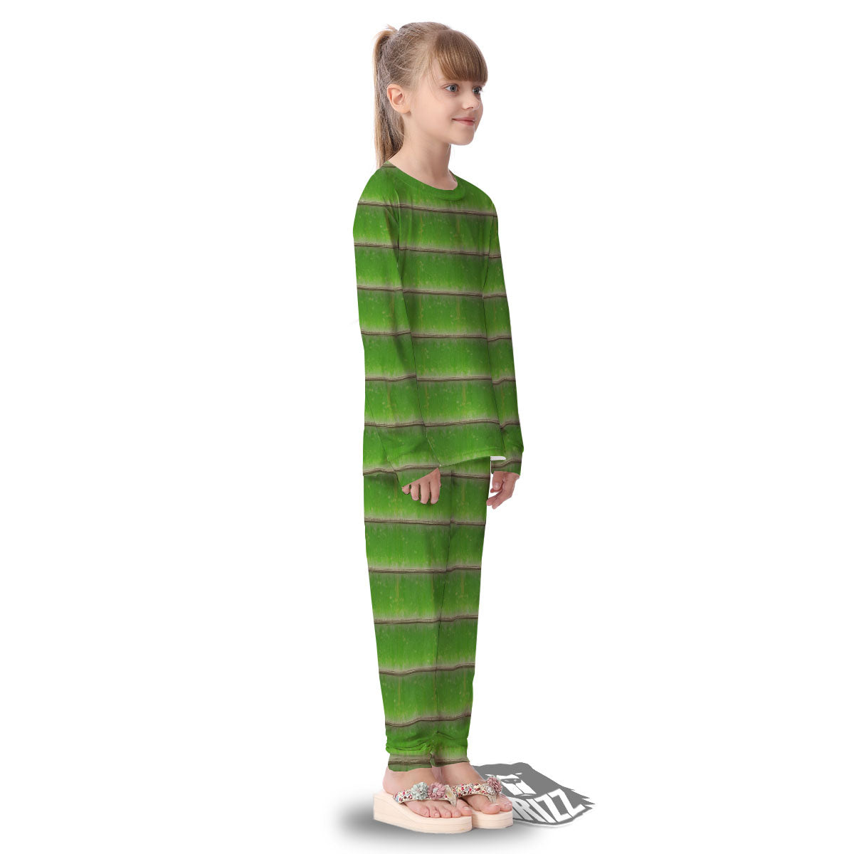 Texture Bamboo Green Print Kid's Pajamas-grizzshop