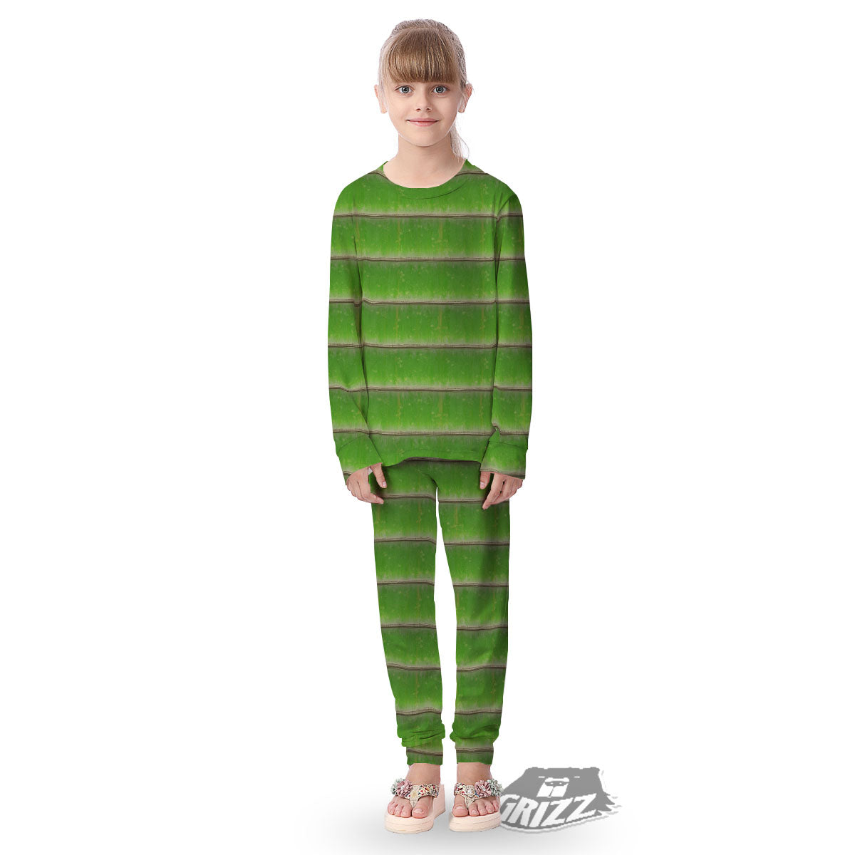 Texture Bamboo Green Print Kid's Pajamas-grizzshop