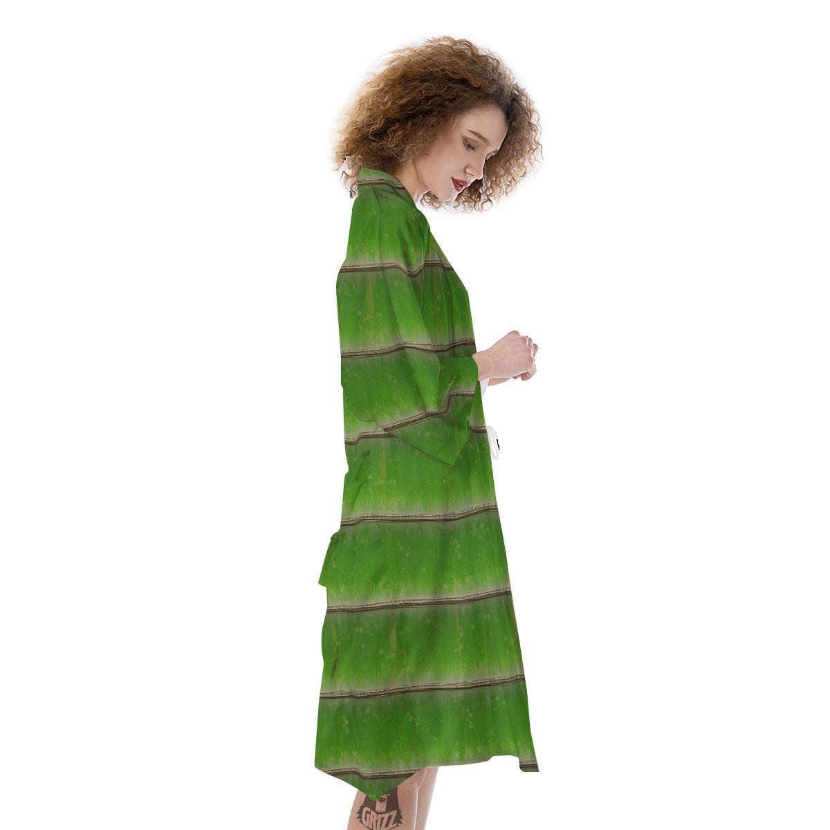Texture Bamboo Green Print Kimono-grizzshop