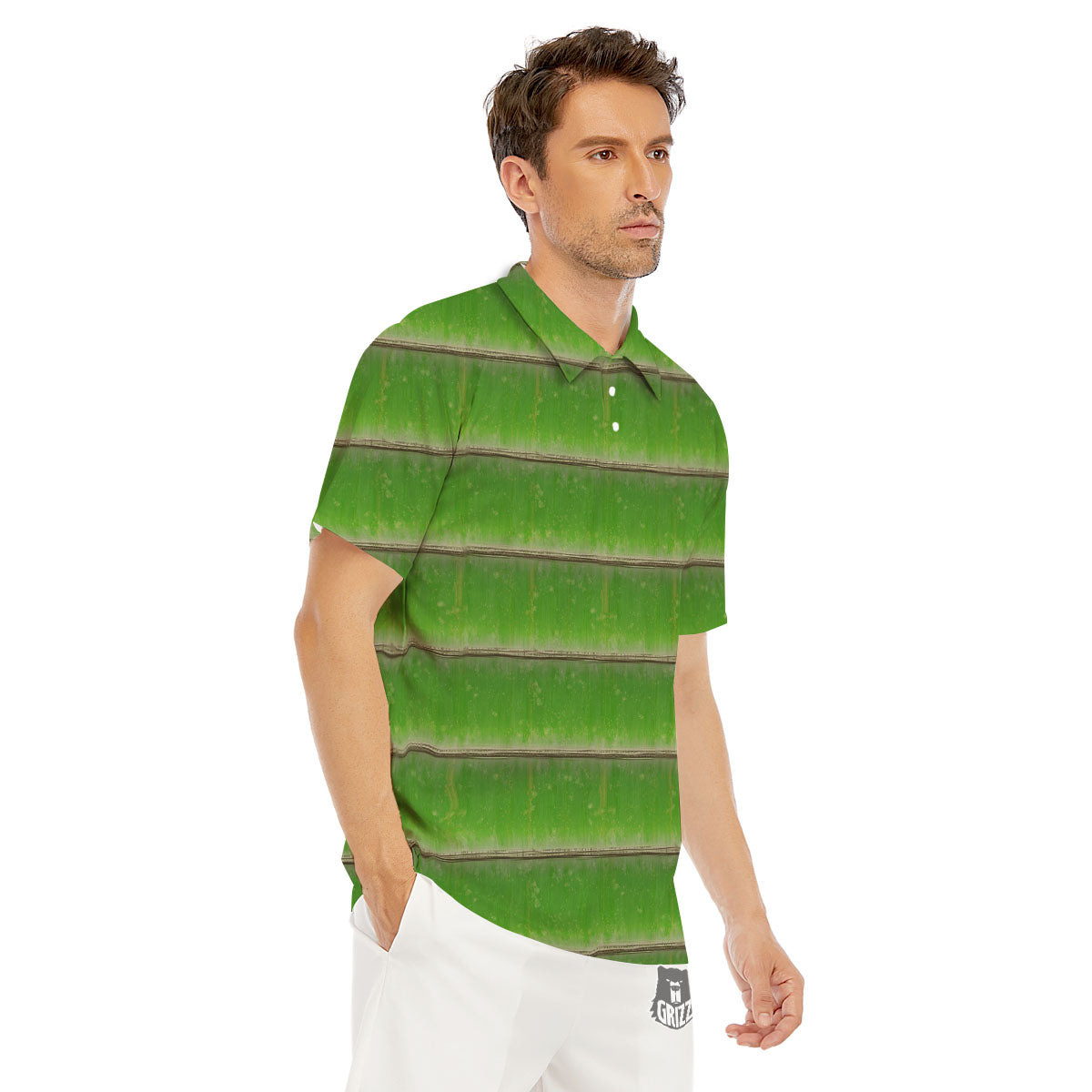 Texture Bamboo Green Print Men's Golf Shirts-grizzshop