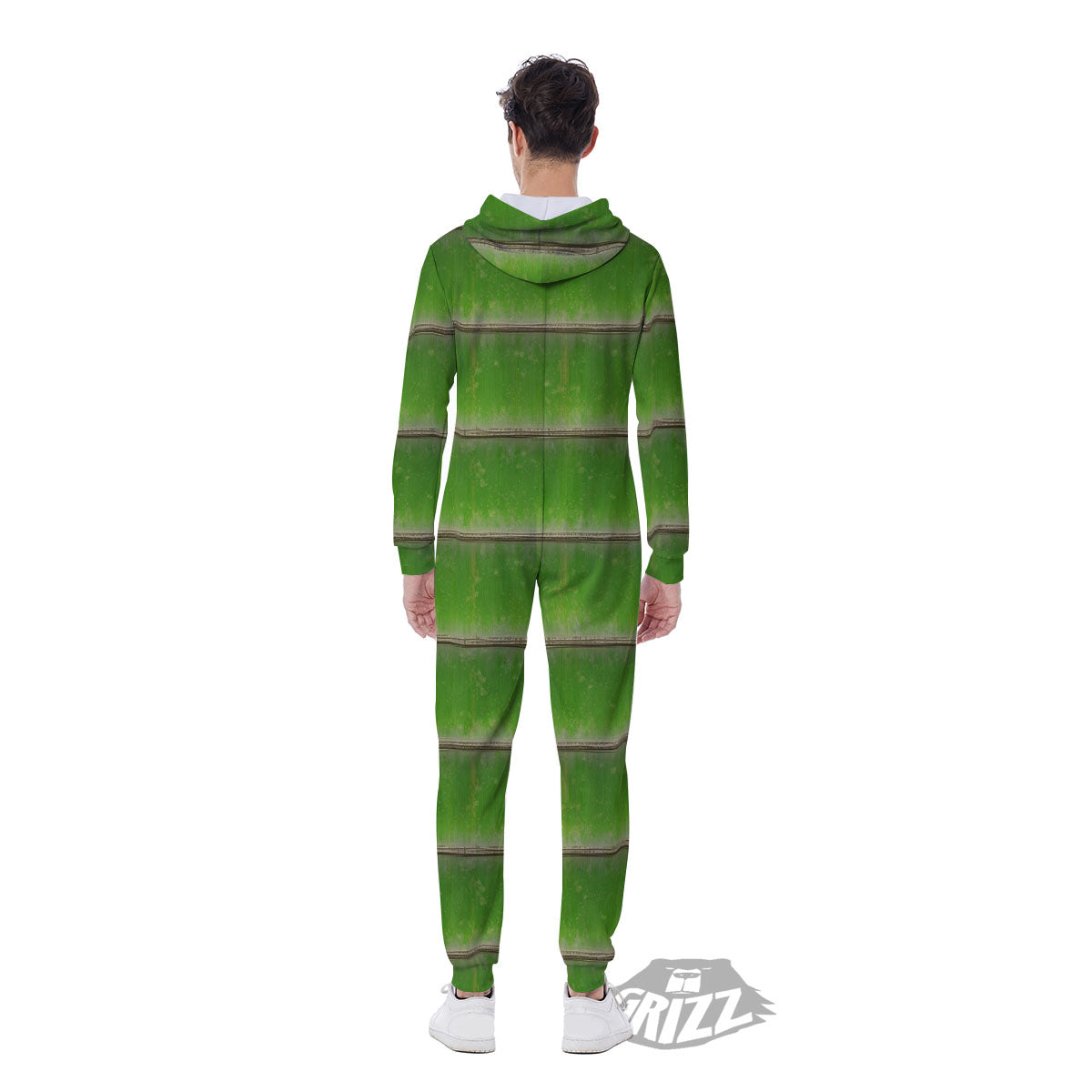 Texture Bamboo Green Print Men's Jumpsuit-grizzshop